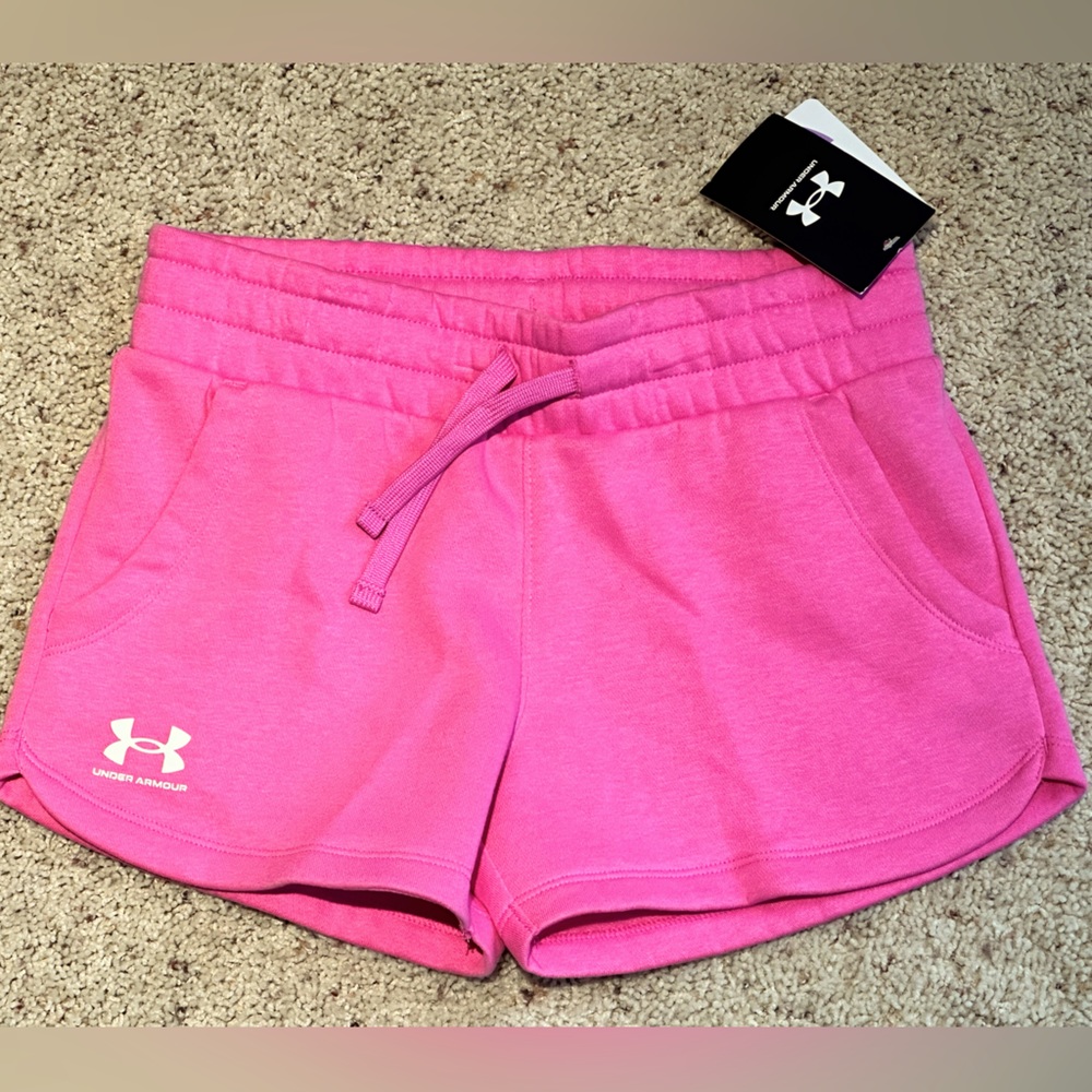 NEW Under Armour Girls Rival Short - Pink / White with Logo